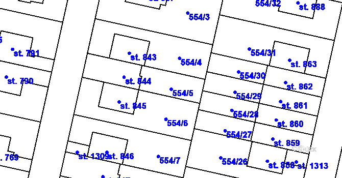 Parcela st. 554/5 v KÚ Líbeznice, Katastrální mapa