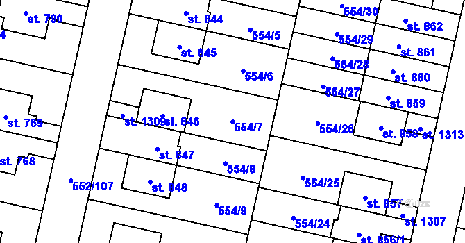 Parcela st. 554/7 v KÚ Líbeznice, Katastrální mapa