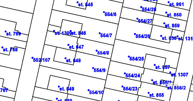 Parcela st. 554/8 v KÚ Líbeznice, Katastrální mapa