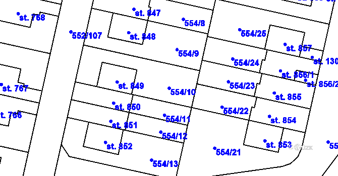 Parcela st. 554/10 v KÚ Líbeznice, Katastrální mapa