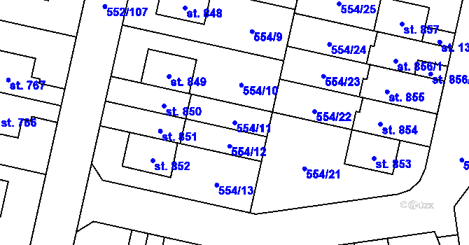 Parcela st. 554/11 v KÚ Líbeznice, Katastrální mapa