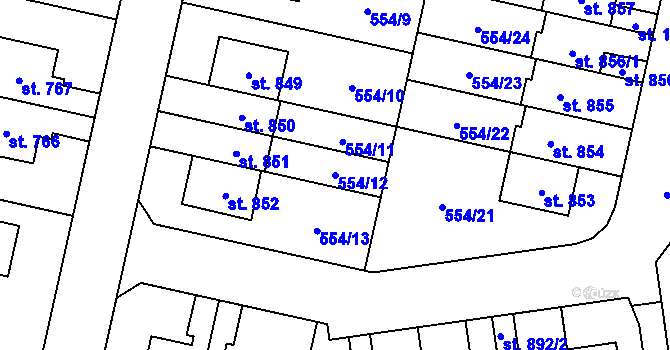 Parcela st. 554/12 v KÚ Líbeznice, Katastrální mapa