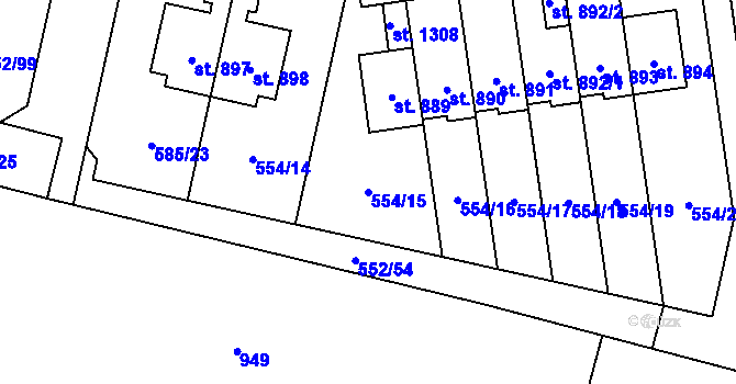 Parcela st. 554/15 v KÚ Líbeznice, Katastrální mapa