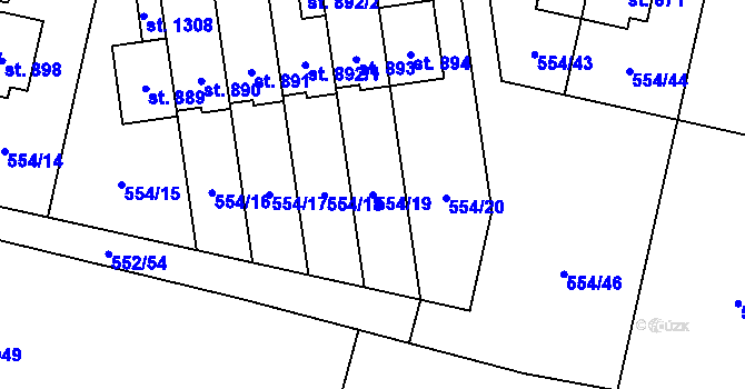 Parcela st. 554/19 v KÚ Líbeznice, Katastrální mapa