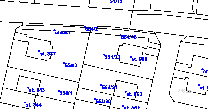 Parcela st. 554/32 v KÚ Líbeznice, Katastrální mapa