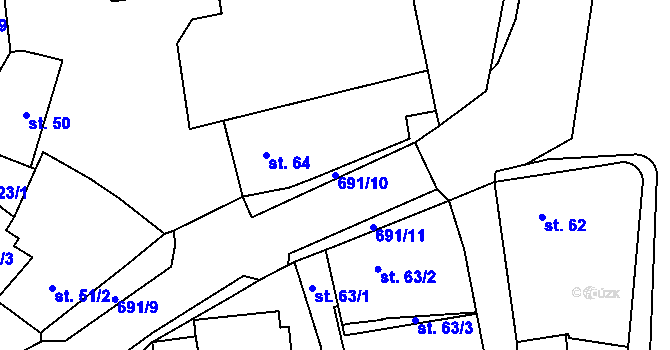 Parcela st. 691/10 v KÚ Líbeznice, Katastrální mapa