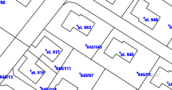 Parcela st. 645/143 v KÚ Líbeznice, Katastrální mapa