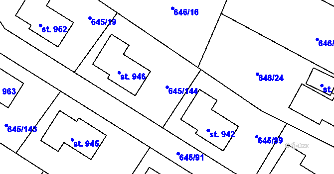 Parcela st. 645/144 v KÚ Líbeznice, Katastrální mapa
