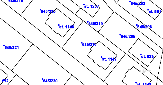 Parcela st. 645/216 v KÚ Líbeznice, Katastrální mapa