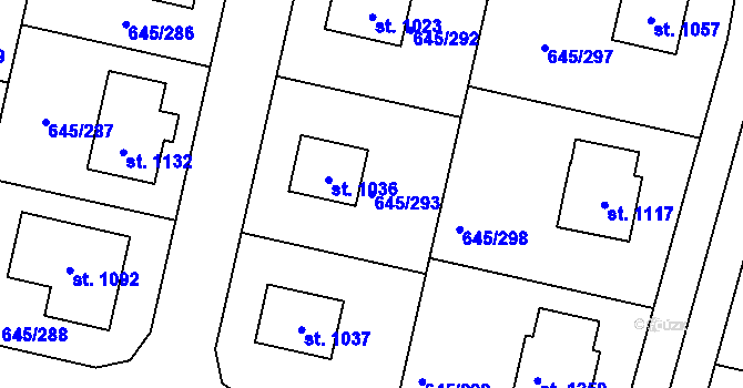 Parcela st. 645/293 v KÚ Líbeznice, Katastrální mapa