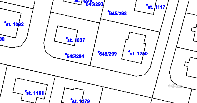 Parcela st. 645/299 v KÚ Líbeznice, Katastrální mapa