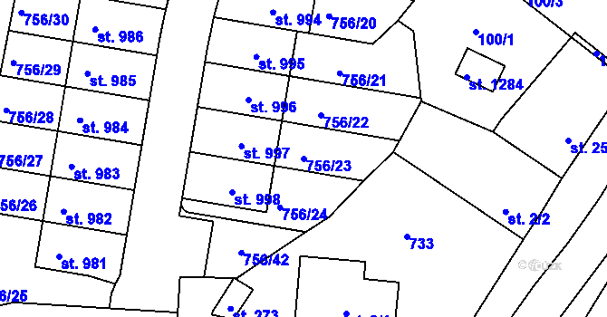Parcela st. 756/23 v KÚ Líbeznice, Katastrální mapa