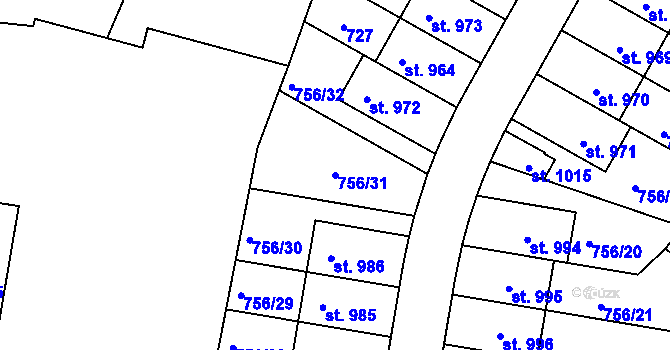 Parcela st. 756/31 v KÚ Líbeznice, Katastrální mapa