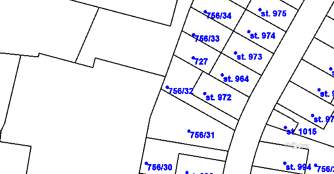 Parcela st. 756/32 v KÚ Líbeznice, Katastrální mapa