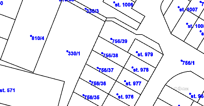 Parcela st. 756/38 v KÚ Líbeznice, Katastrální mapa