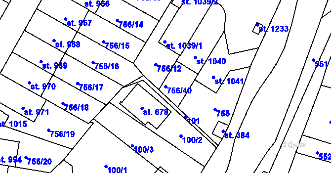 Parcela st. 756/40 v KÚ Líbeznice, Katastrální mapa