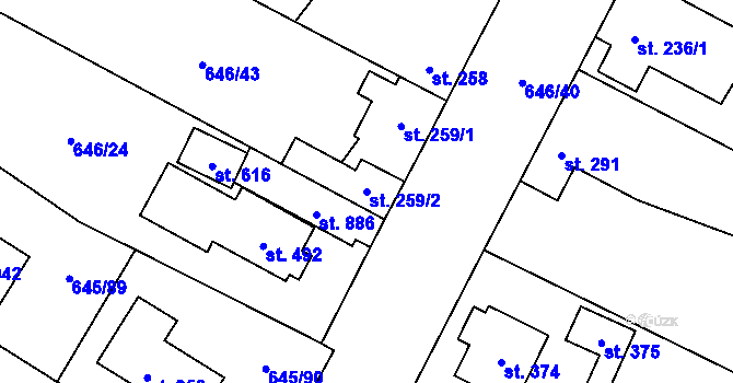 Parcela st. 259/2 v KÚ Líbeznice, Katastrální mapa