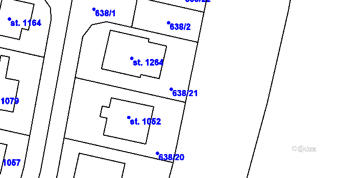 Parcela st. 638/21 v KÚ Líbeznice, Katastrální mapa