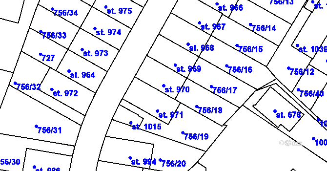 Parcela st. 970 v KÚ Líbeznice, Katastrální mapa