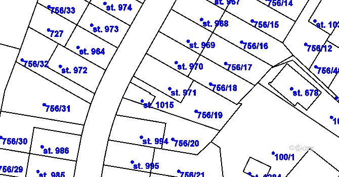 Parcela st. 971 v KÚ Líbeznice, Katastrální mapa