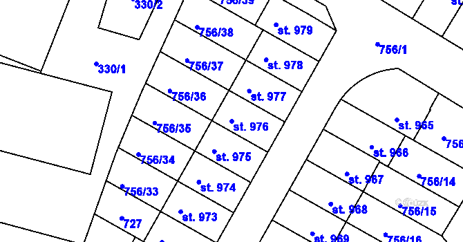 Parcela st. 976 v KÚ Líbeznice, Katastrální mapa