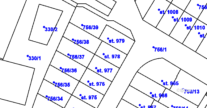 Parcela st. 978 v KÚ Líbeznice, Katastrální mapa