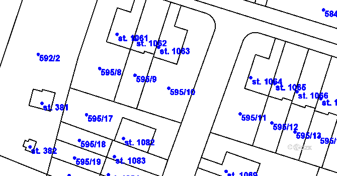 Parcela st. 595/10 v KÚ Líbeznice, Katastrální mapa