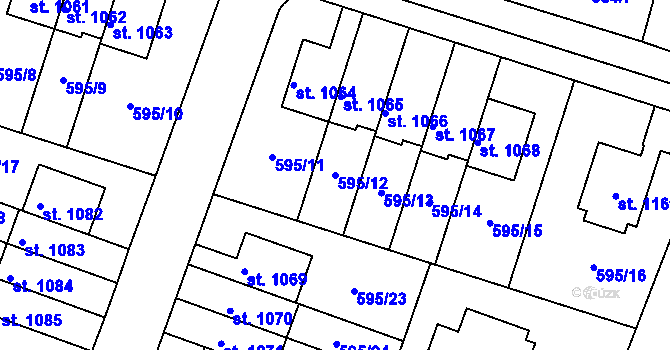 Parcela st. 595/12 v KÚ Líbeznice, Katastrální mapa