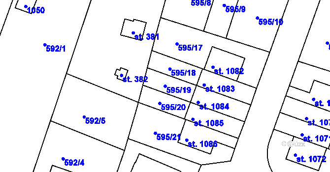 Parcela st. 595/19 v KÚ Líbeznice, Katastrální mapa