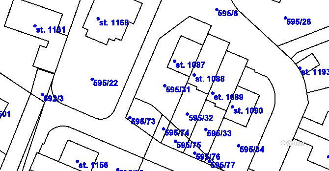 Parcela st. 595/31 v KÚ Líbeznice, Katastrální mapa
