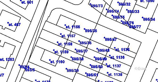 Parcela st. 595/36 v KÚ Líbeznice, Katastrální mapa