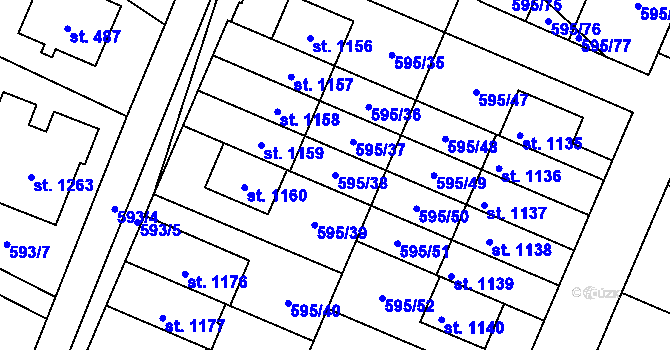 Parcela st. 595/38 v KÚ Líbeznice, Katastrální mapa