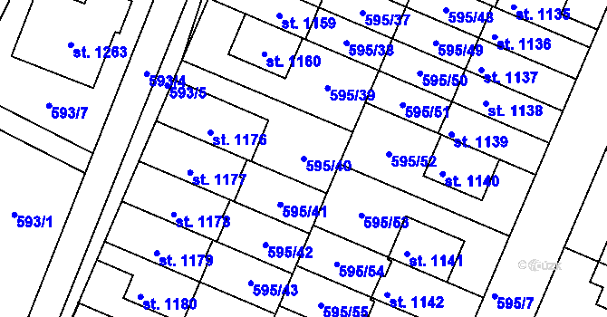Parcela st. 595/40 v KÚ Líbeznice, Katastrální mapa