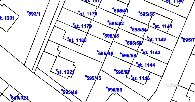 Parcela st. 595/44 v KÚ Líbeznice, Katastrální mapa