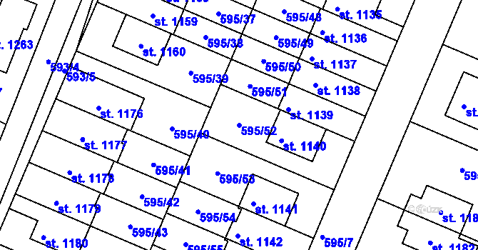 Parcela st. 595/52 v KÚ Líbeznice, Katastrální mapa