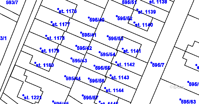 Parcela st. 595/54 v KÚ Líbeznice, Katastrální mapa