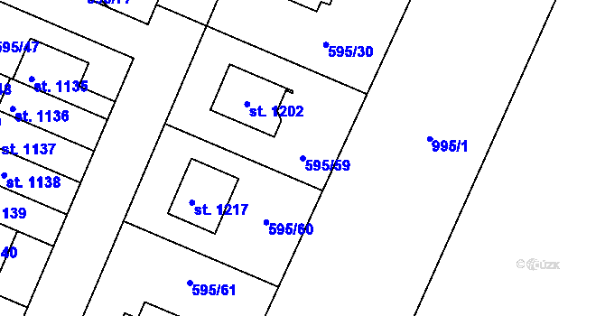 Parcela st. 595/59 v KÚ Líbeznice, Katastrální mapa