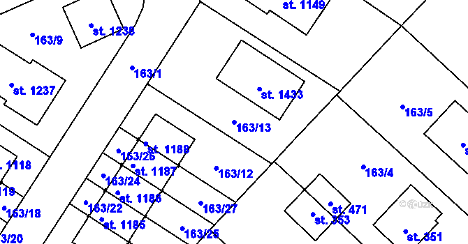 Parcela st. 163/13 v KÚ Líbeznice, Katastrální mapa