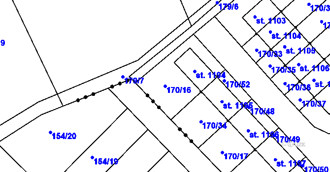 Parcela st. 170/16 v KÚ Líbeznice, Katastrální mapa
