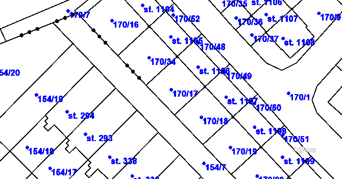 Parcela st. 170/17 v KÚ Líbeznice, Katastrální mapa