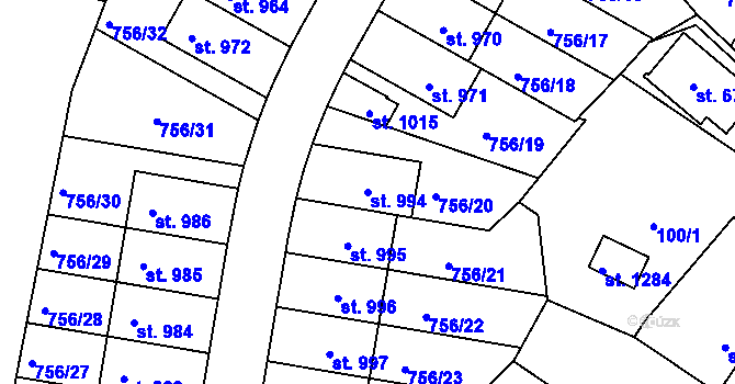 Parcela st. 994 v KÚ Líbeznice, Katastrální mapa