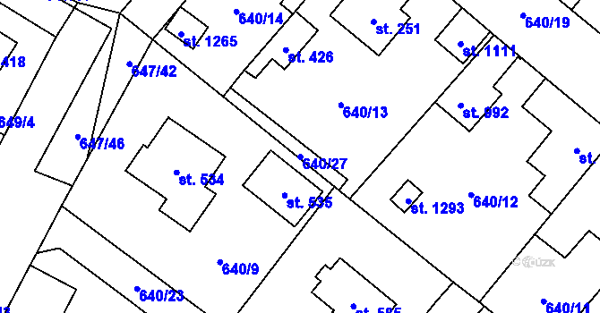 Parcela st. 640/27 v KÚ Líbeznice, Katastrální mapa