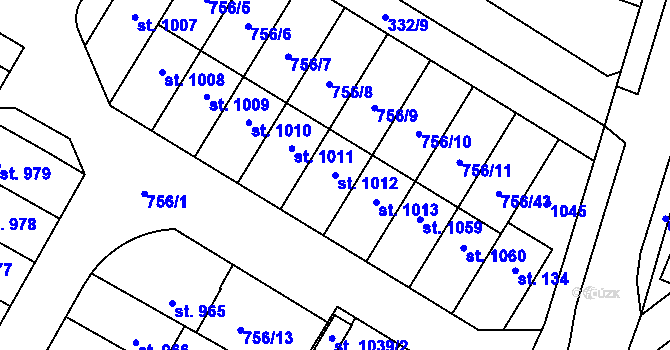 Parcela st. 1012 v KÚ Líbeznice, Katastrální mapa