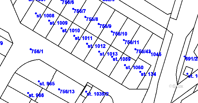 Parcela st. 1013 v KÚ Líbeznice, Katastrální mapa
