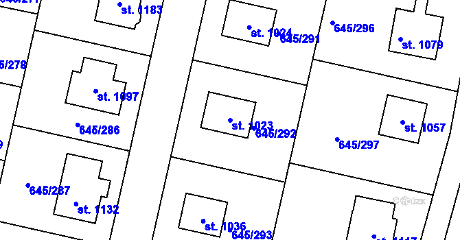 Parcela st. 1023 v KÚ Líbeznice, Katastrální mapa