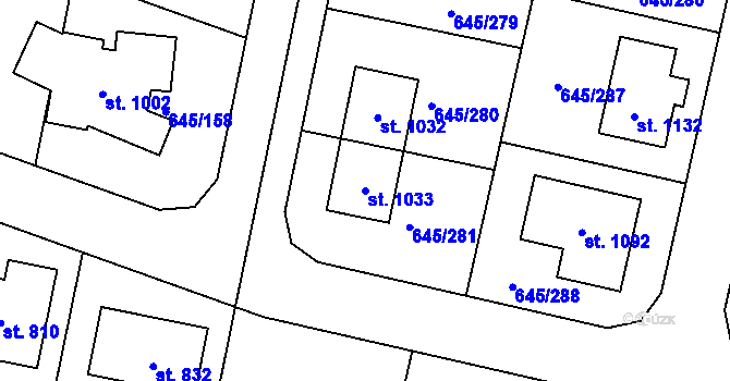 Parcela st. 1033 v KÚ Líbeznice, Katastrální mapa