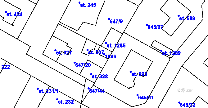Parcela st. 1046 v KÚ Líbeznice, Katastrální mapa