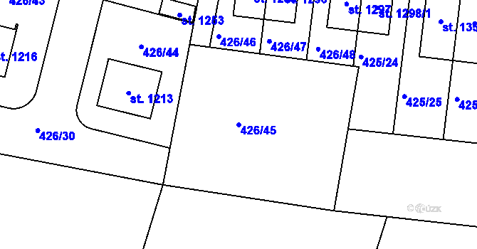 Parcela st. 426/45 v KÚ Líbeznice, Katastrální mapa