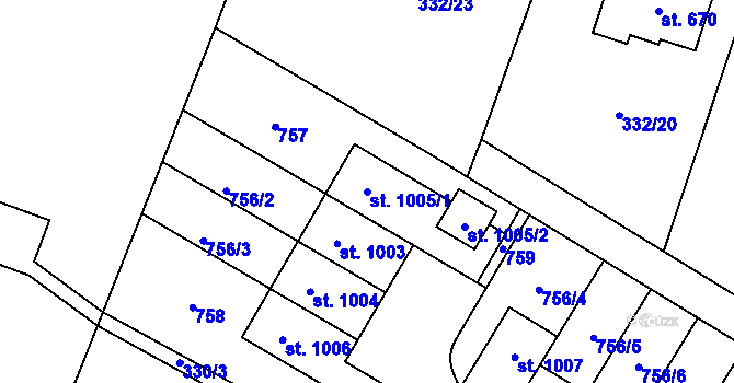 Parcela st. 1005/1 v KÚ Líbeznice, Katastrální mapa