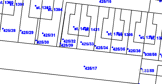 Parcela st. 425/33 v KÚ Líbeznice, Katastrální mapa